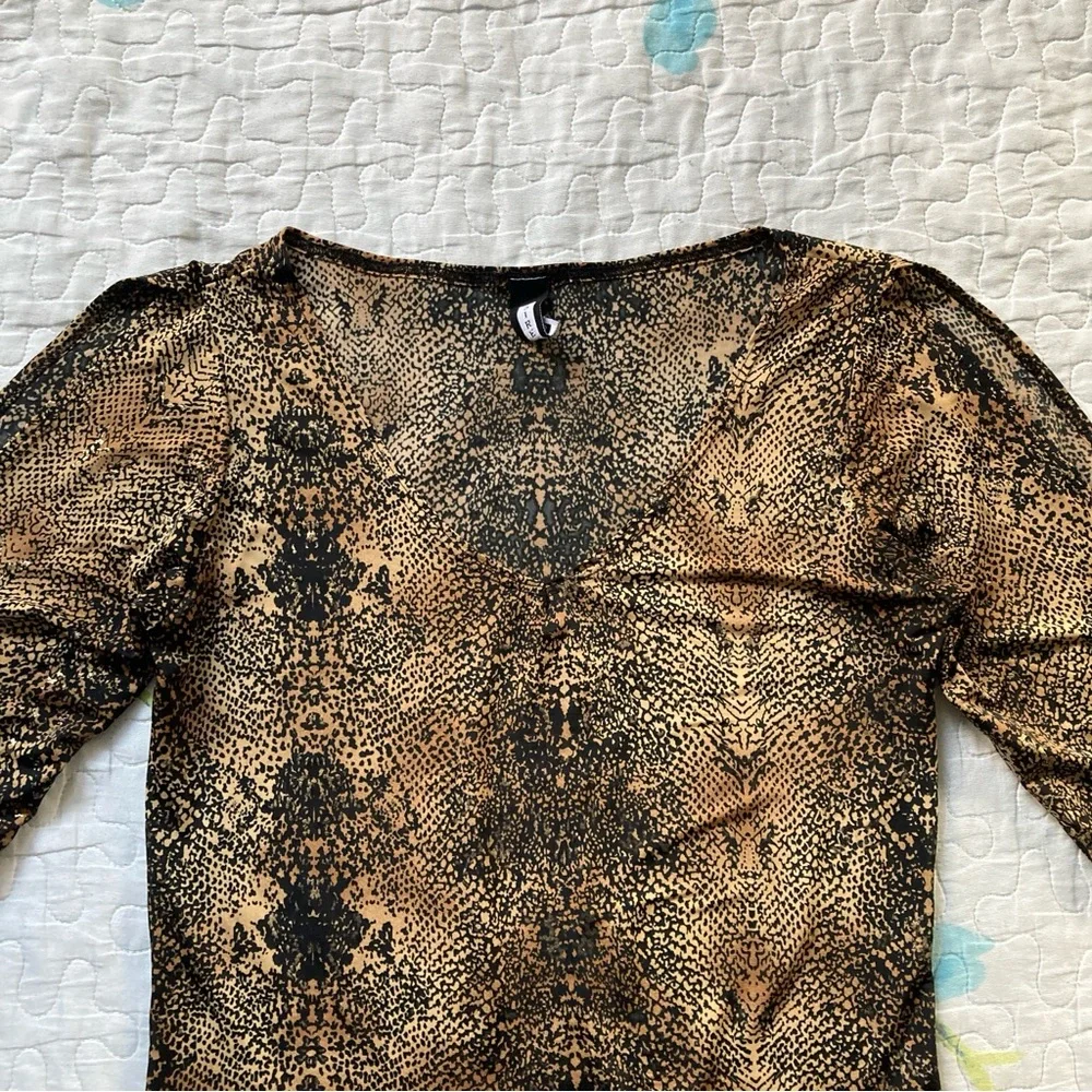Vintage 90s Leopard Print Tie Up Rave Top π - Picture 3 of 7